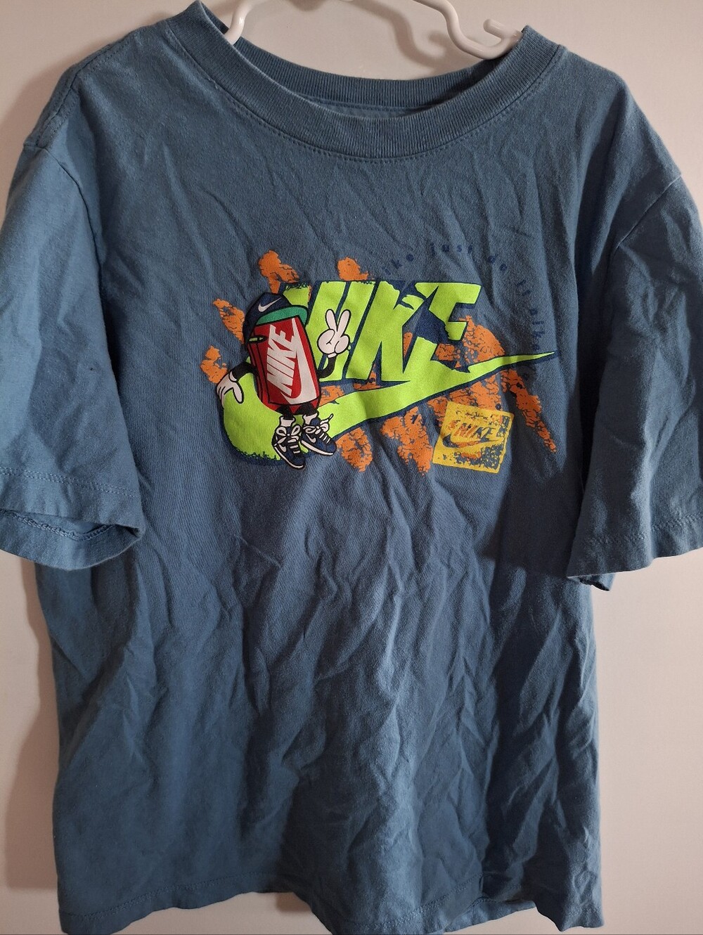 Nike Blue Short-Sleeve Tee with Neon Green and Orange Graphic